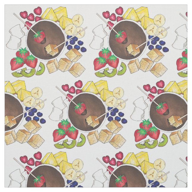 Chocolate Fondue Fruit Cake Marshmallow Dessert Fabric (Swatch)