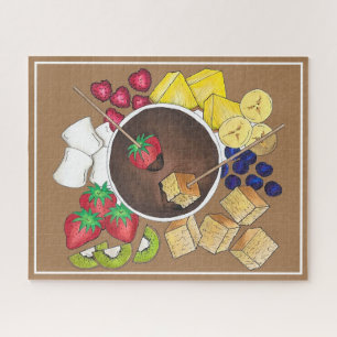 Chocolate Fondue Pot Retro Dessert Food Fruit Cake Jigsaw Puzzle
