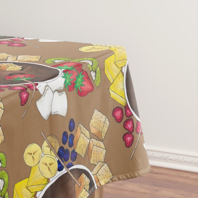 Chocolate Fondue Pot Retro Dessert Party Fruit Tablecloth (In Situ)