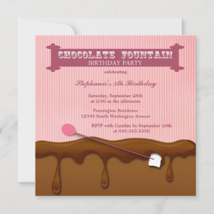 Chocolate fountain girls birthday party invite