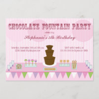 Chocolate fountain girls birthday party invite