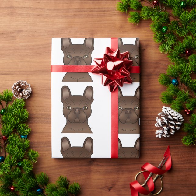 Chocolate French Bulldog / Frenchie Dog Pattern Wrapping Paper (Holiday Gift)