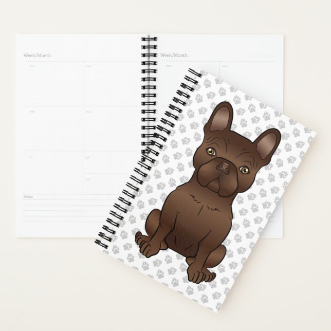 Chocolate French Bulldog / Frenchie Dog & Paws Planner (Display)