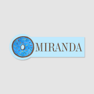 Chocolate Frosted Blue Doughnut Doughnut Shop Bake Name Tag