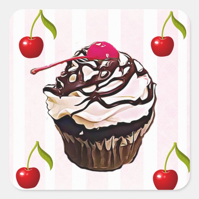 Chocolate Frosted Cupcake and  Cherries Stickers (Front)