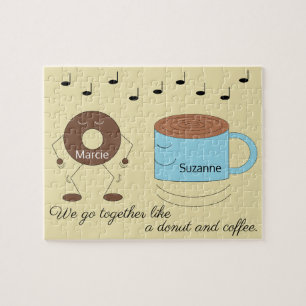 Chocolate Frosted Donut & Coffee Mug Dancing: Jigsaw Puzzle