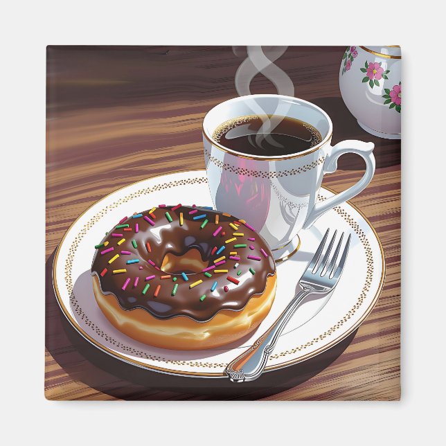Chocolate Frosted Doughnut and Coffee  Magnet (Front)