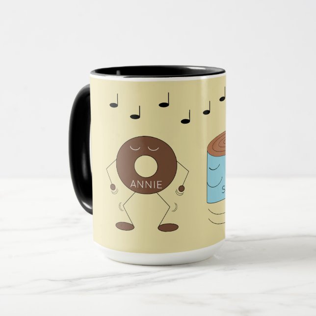 Chocolate Frosted Doughnut & Coffee Mug Dancing: (Front Left)