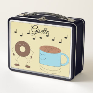 Chocolate Frosted Doughnut & Coffee Mug Dancing: Metal Lunch Box