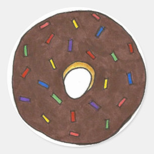 Chocolate Frosted Doughnut Doughnut Sprinkles Food Classic Round Sticker