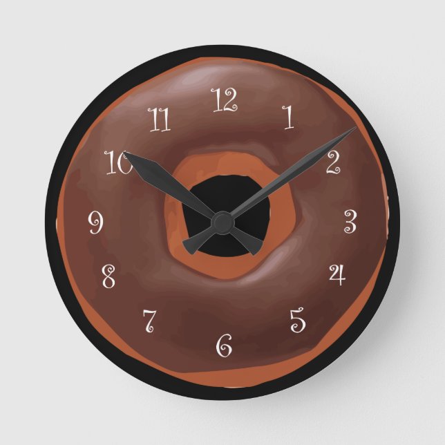 Chocolate Frosted Doughnut Funny Wall Clocks (Front)