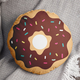 Chocolate Frosted Sprinkles Doughnut Round Cushion