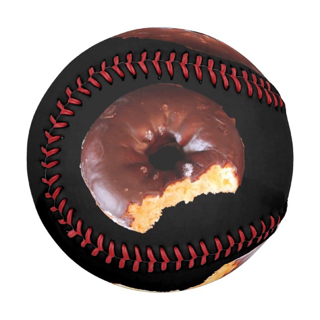 Chocolate Frosted Yellow Cake Doughnut with Bite O Baseball (Front Left)