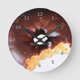Chocolate Frosted Yellow Cake Doughnut with Bite Round Clock