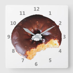Chocolate Frosted Yellow Cake Doughnut with Bite Square Wall Clock