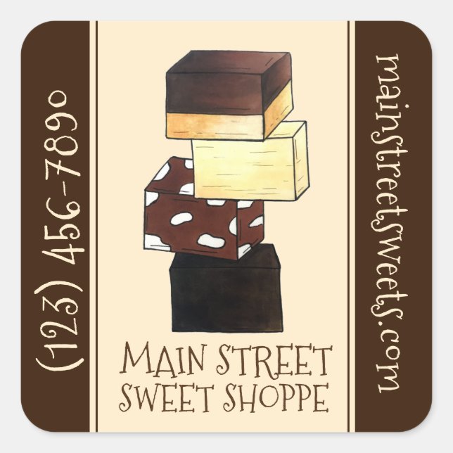 Chocolate Fudge Confection Candy Sweet Shop Shoppe Square Sticker (Front)