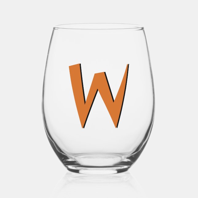 Chocolate Funny Modern Monogram Initial Letter Stemless Wine Glass (Front)