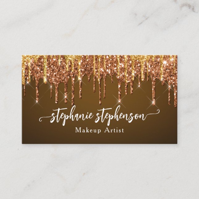 Chocolate Glam Glitter Drip Fashion Stylist Modern Business Card (Front)