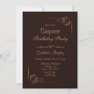 Chocolate Gold Floral Surprise 50th Birthday Party Invitation