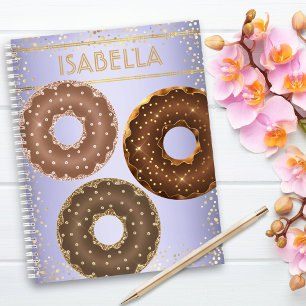 Chocolate gold glitter doughnuts purple ombre name notebook