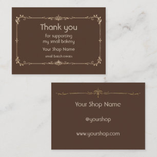 Chocolate Gold Small Business Bakery Thank You Ins Enclosure Card