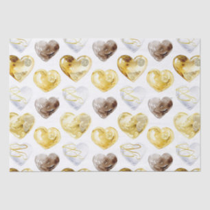 Chocolate Gold White Hearts Birthday Tissue Paper