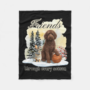 Chocolate Goldendoodle And Friend In Winter Snow S Fleece Blanket