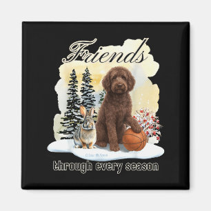 Chocolate Goldendoodle And Friend In Winter Snow S Magnet