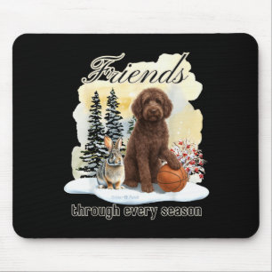 Chocolate Goldendoodle And Friend In Winter Snow S Mouse Pad