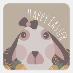 Chocolate Happy Easter Eggs Bunny Carrots Square Sticker