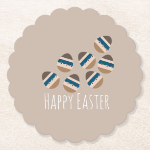Chocolate Happy Easter Eggs Earth Tone Blue Brown Paper Coaster