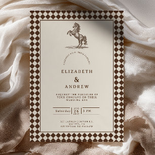 Chocolate Harlequin Equestrian Wedding Invitation