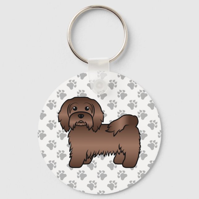 Chocolate Havanese Cute Cartoon Dog Illustration Key Ring (Front)