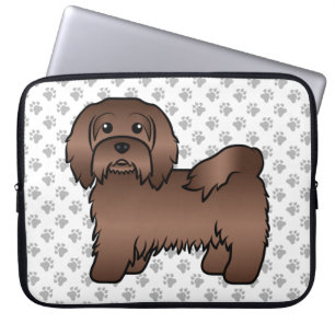 Chocolate Havanese Cute Cartoon Dog Illustration Laptop Sleeve
