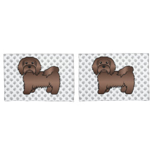 Chocolate Havanese Cute Cartoon Dog Illustration Pillowcase