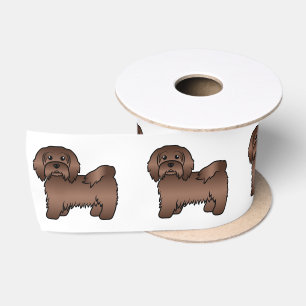 Chocolate Havanese Cute Cartoon Dog Illustration Satin Ribbon