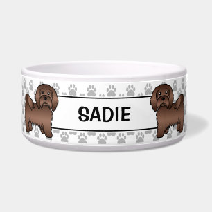 Chocolate Havanese Cute Cartoon Dog & Paws & Name