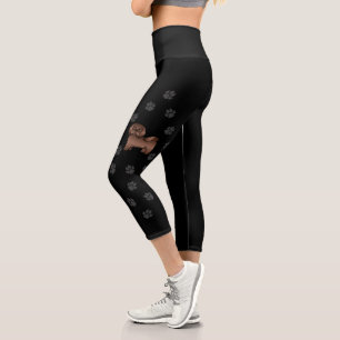 Chocolate Havanese Cute Cartoon Dog With Paws Capri Leggings
