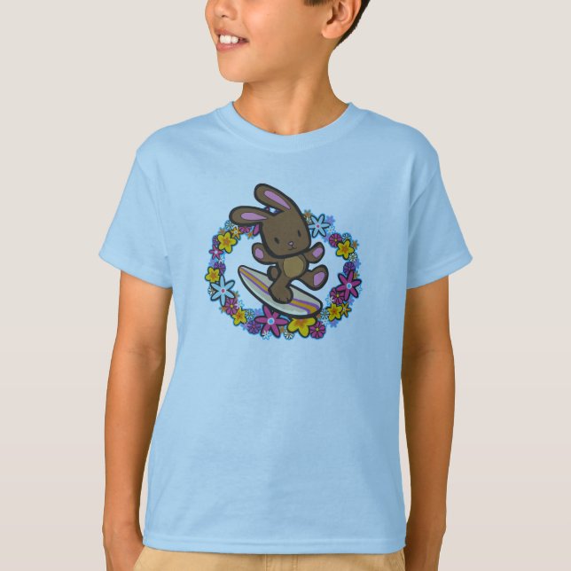 Chocolate Hawaiian Surfing Bunny Cartoon Multi T-Shirt (Front)