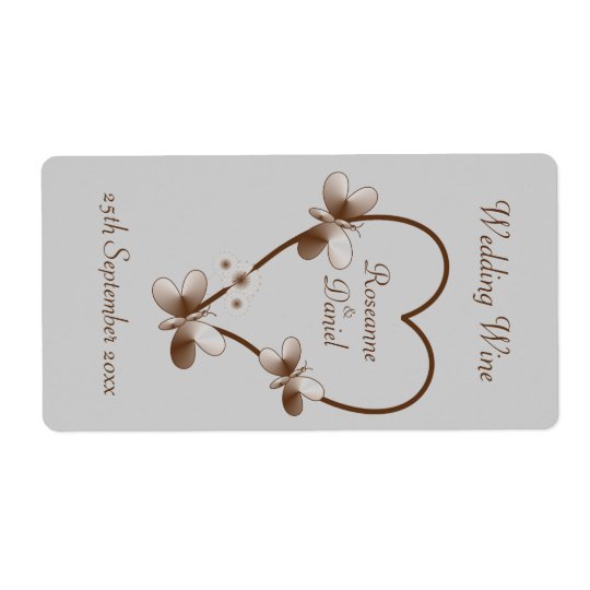 Chocolate Heart And Butterflies Mini Wine Label Shipping Label