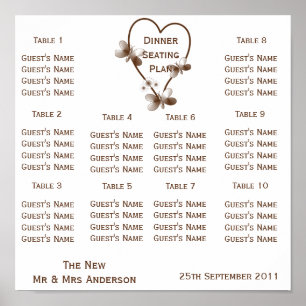 Chocolate Heart And Butterflies Wedding Seating Poster