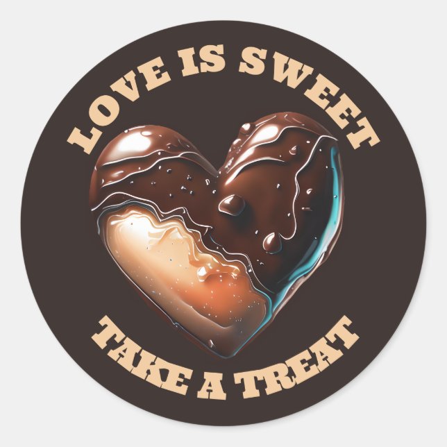 Chocolate heart thank you brown tan love sweet classic round sticker (Front)