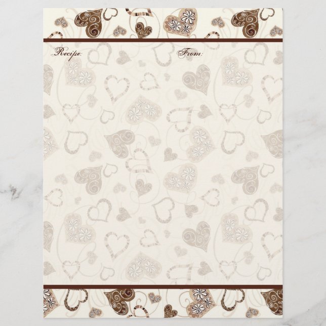 Chocolate Hearts Bridal  Wedding Gift Recipe Pages (Front)