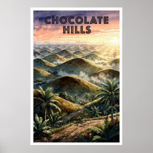 Chocolate Hills Philippines Vintage Travel Poster