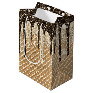 Chocolate Ice Cream Cone Glitter Drips  Medium Gift Bag