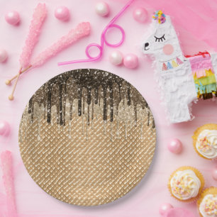 Chocolate Ice Cream Cone Glitter Drips Paper Plate