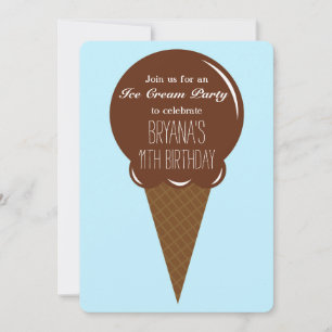Chocolate Ice Cream Cone Party Invitations