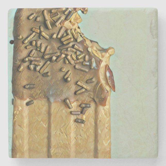 Chocolate ice cream popsicle stone coaster (Front)