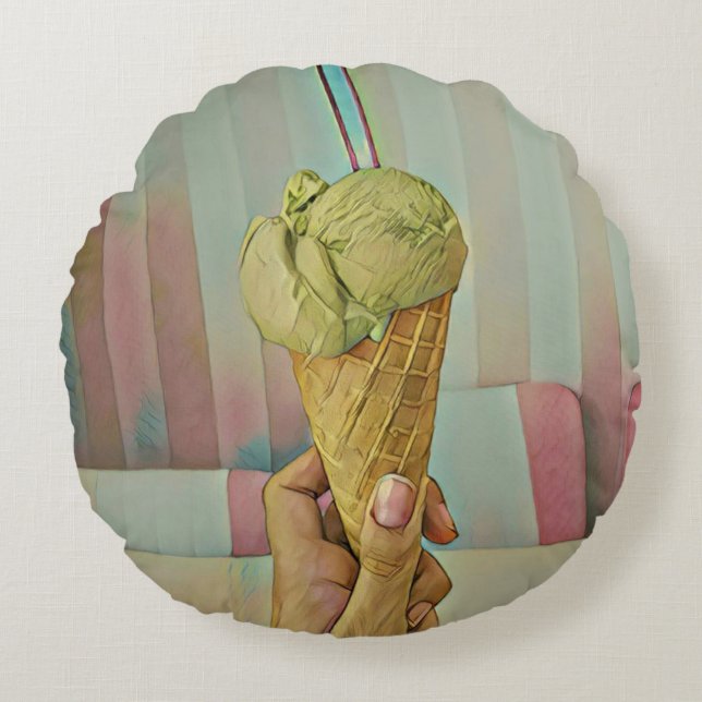 Chocolate ice cream round cushion (Front)
