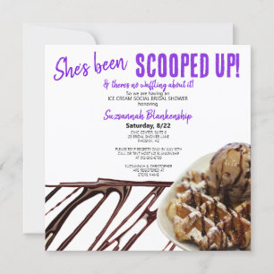 Chocolate Ice Cream Scoop On Waffle Bridal Shower Invitation